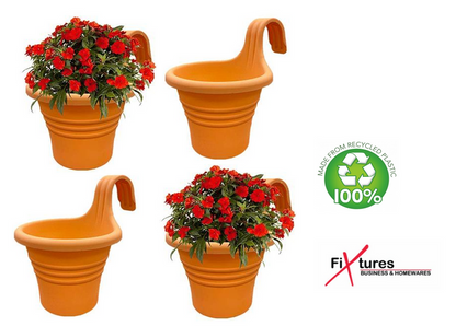 Fixtures Hang Easy Single Eco Planter | Fence or Balcony Hook on Planters | Terracotta/Orange