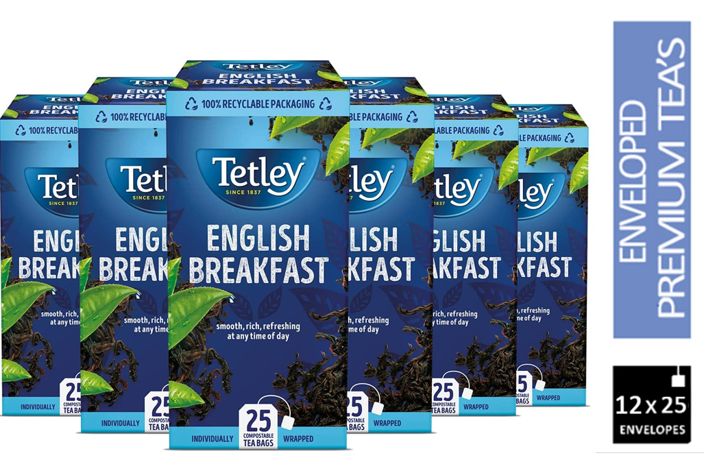 Tetley English Breakfast Individually Wrapped Envelopes 25's