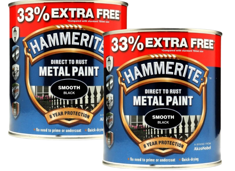 Hammerite Direct to Rust Metal Paint Smooth Finish – Black, 1 Litre