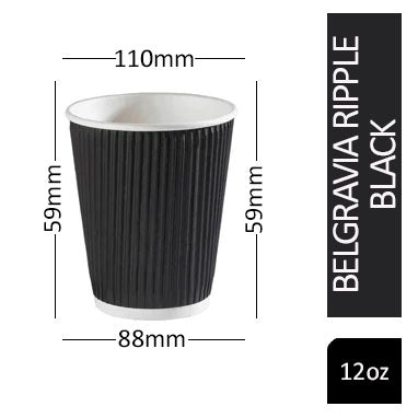 Belgravia 12oz/35cl Triple Walled Black Ripple Cups 25's