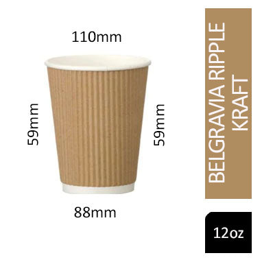 Belgravia 12oz Triple Walled Kraft Ripple Paper Cups 25's