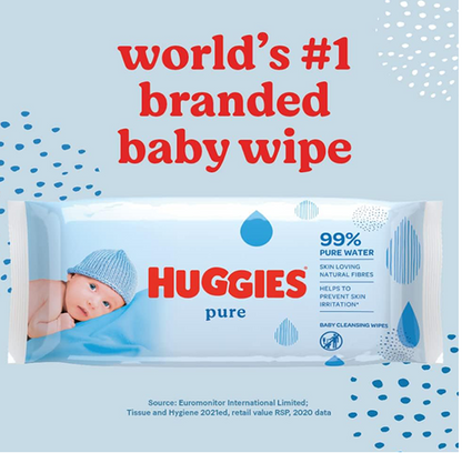 Huggies Pure Water Wipes 48's - Natural Wet Wipes 99% Pure Water