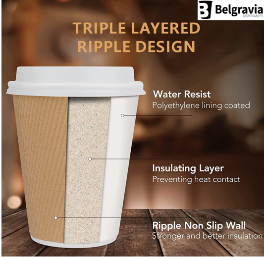 Belgravia 12oz Triple Walled Kraft Ripple Paper Cups 25's