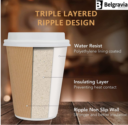 Belgravia 12oz Triple Walled Kraft Ripple Paper Cups 25's