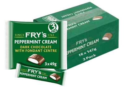 Fry's Chocolate Mint Cream | Dark Chocolate Bars with Peppermint Cream Fondant | 3 x 49g | 16 x 157g