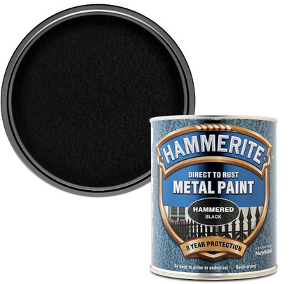 Hammerite Direct To Rust Metal Paint - Hammered Black Finish 750Ml