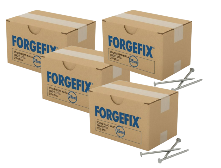 ForgeFix Round Head Nail | Bright Finish | 25mm | Bag of 250g