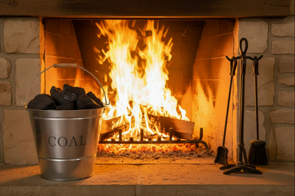 Manor Reproductions | Large Metal Fireside Coal Bucket with Wooden Handle |Galvanised Finish