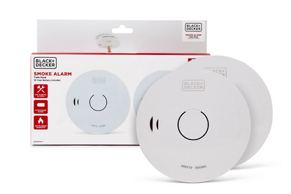 Black + Decker Smoke Alarm |10 Year Sealed Lithium Battery Life | Optical Sensor | Twin Pack Off