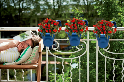 Fixtures Hang Easy Single Eco Planter | Fence or Balcony Hook on Planters | Blue