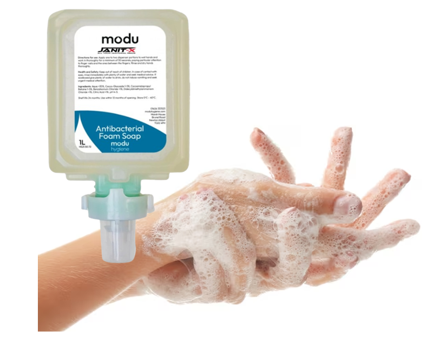 Janit-X MODU 1L Anti-Bacterial Luxury Foam Soap Cartridges for Soap Dispensers - Clear