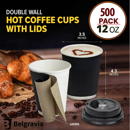 Belgravia 12oz/35cl Triple Walled Black Ripple Cups 25's