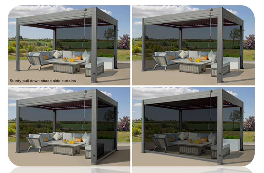 Aluminium Pergola, Louvered Roof, LED Lights & Windproof Sidewalls