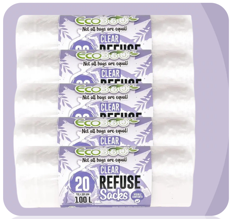 Ecobag Clear Recycling / Refuse bags | 100L Capacity | 1 x 20 Roll