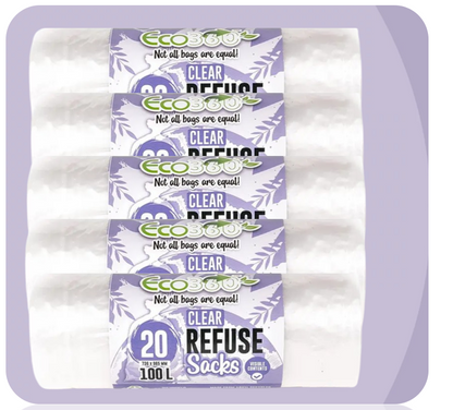 Ecobag Clear Recycling / Refuse bags | 100L Capacity | 1 x 20 Roll