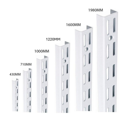 Fixtures Twin Slot Shelving WHITE Uprights All Sizes