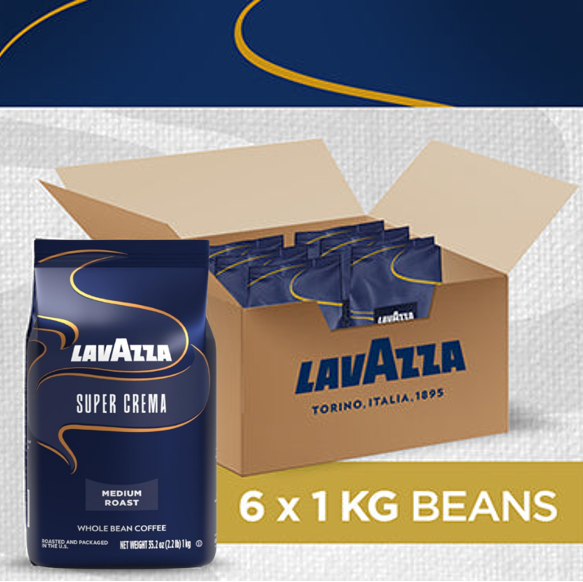 Lavazza Super Crema Whole Bean Espresso Coffee 1kg {5% Discount Eligible}