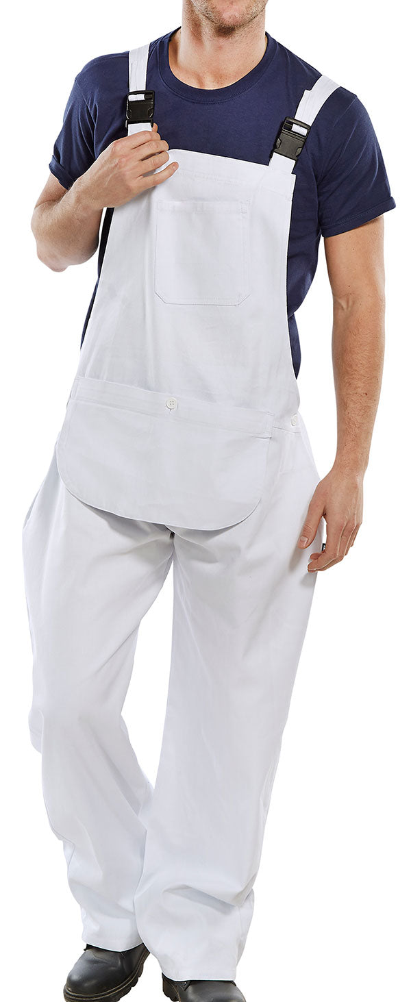 Bib & Brace with Pouch Cotton WHITE Size 48