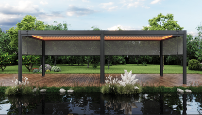 Aluminium Pergola, Louvered Roof, LED Lights & Windproof Sidewalls
