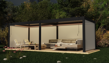 Aluminium Pergola, Louvered Roof, LED Lights & Windproof Sidewalls