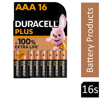 Duracell Plus AAA Battery Alkaline 100% Extra Life (Pack of 16) 5009398