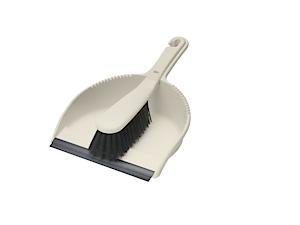 Addis Dustpan & Brush Set In Linen | Stiff, Dirt-Trapping Bristles | Rubber Lip Feature | 1 x 2