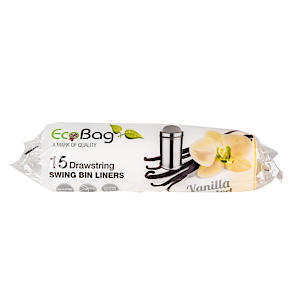 Ecobag - 15 Pack Vanilla Scented Ultimate Embossed Kitchen Drawstring Pedal Bin Liners - 50L