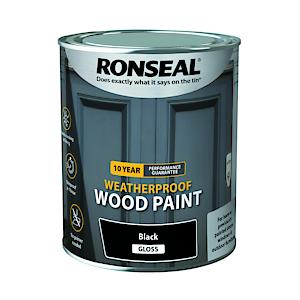 Ronseal 10 Year Weatherproof 2-In-1 Wood Paint Black Gloss 750Ml