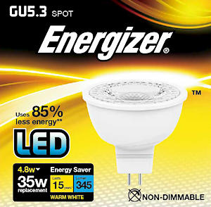 Energizer S8832 LED GU5.3 (MR16) 36 Non-Dimmable Bulb, Warm White