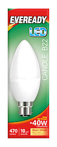 Eveready 6W (=40W) Led Opal Candle Bulb – Bayonet Cap (Bc) Warm White / 3000K