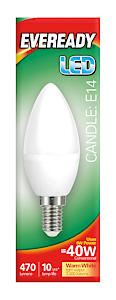 Eveready 6W (=40W) Led Opal Candle Bulb – Small Edison Screw (Ses) Warm White / 3000K