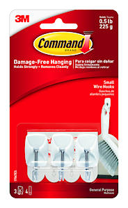 3M Command Small Wire Hooks | 3 Pack | Holds Upto 225g | Code 17067