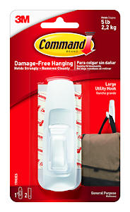 3M Command Large Utility Hook | Pack of 1 Hook & 2 Adhesive Strips | White | Holds up to 2.2kg