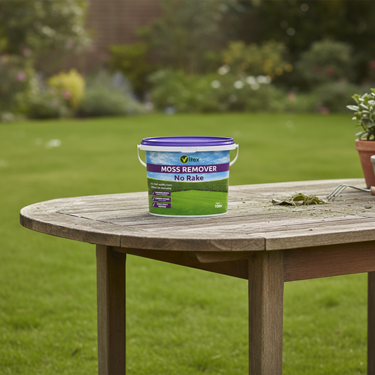 Vitax Moss Remover | No Rake | Dual Purpose Lawn Feed And Moss Removal | 100msq Tub