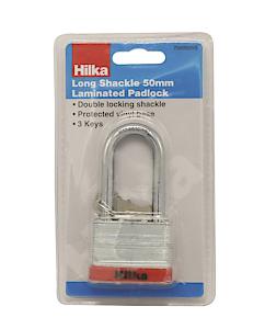 Hilka Tools 70606050 Long Shackle 50Mm Laminated Padlock, Silver