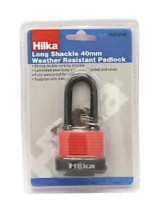 Hilka Tools 70818040 40Mm Long Shackle Weather Resist Padlock, Red & Black