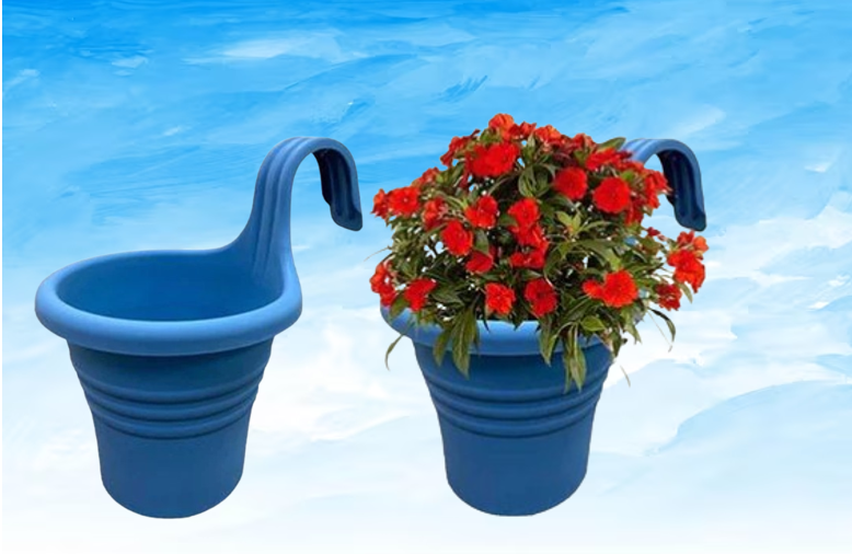 Fixtures Hang Easy Single Eco Planter | Fence or Balcony Hook on Planters | Blue