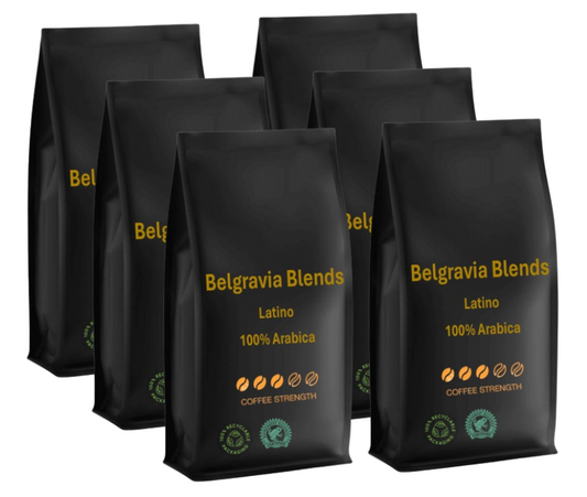 Belgravia Latino Premium Blended, Rain-Forest Alliance Coffee Beans 1kg, 100% Arabica