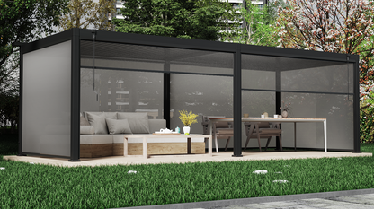 Aluminium Pergola, Louvered Roof, LED Lights & Windproof Sidewalls