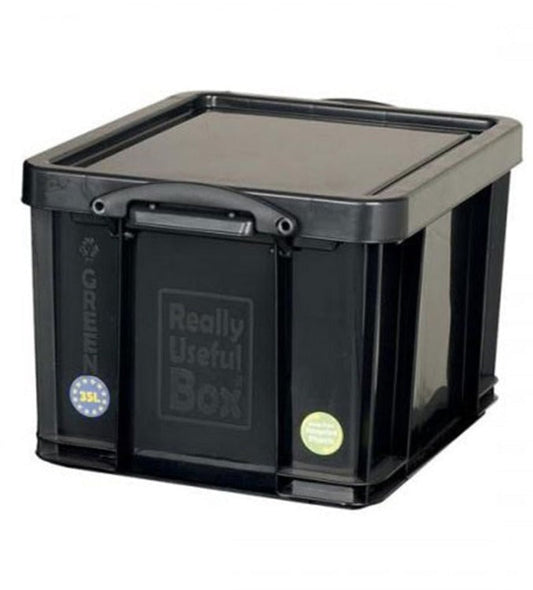 Really Useful Recycled Plastic Storage Box Black 35 Litre W480 x D390 x H310mm