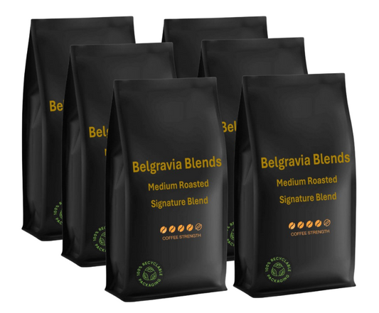 Belgravia Signature Premium Blended Coffee Beans 1kg, Produced with 100% Recyclable packaging.
