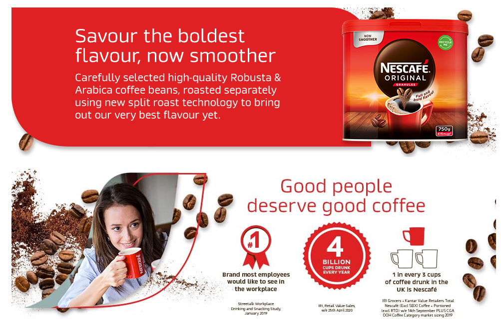 Nescafe Smoother 416 Cup Instant Coffee Granules 750g 12283921 - UK BUSINESS SUPPLIES