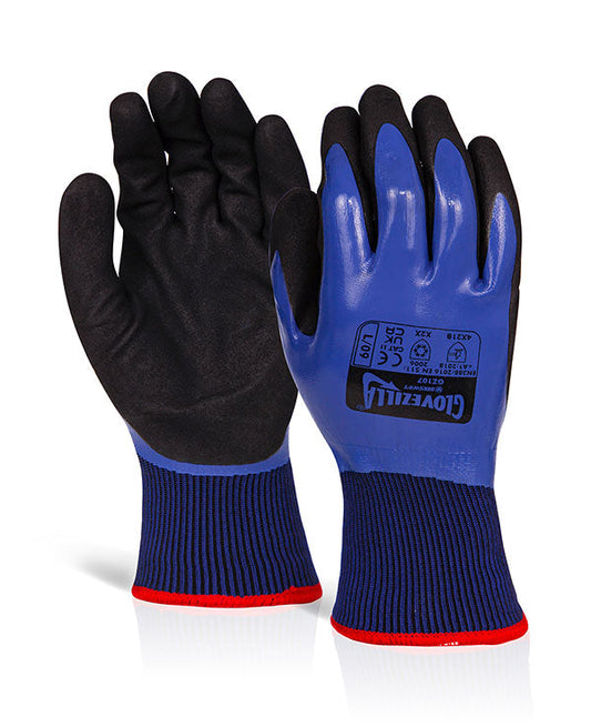 GLOVEZILLA WATERPROOF THERMAL NITRILE GLOVES Pack 10's - {ALL COLOURS / SIZES}