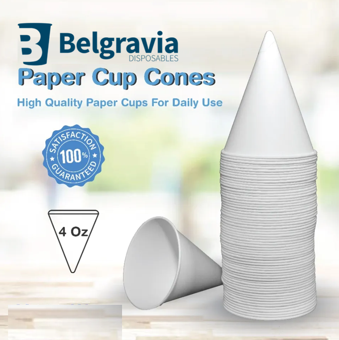Belgravia Branded 4oz Water Drinking Cone Cup 200's White ACPACC04