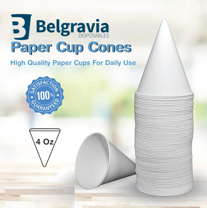 Belgravia Branded 4oz Water Drinking Cone Cup 200's White ACPACC04