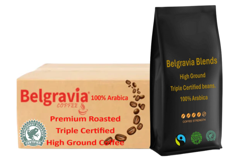 Belgravia High-Ground Blend 1kg Fairtrade/Organic & Rainforest Alliance Certified Coffee Beans, 100%
