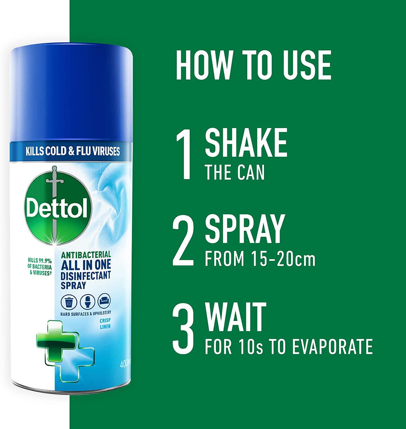 Dettol Antibacterial All-in-One Disinfectant Spray Crisp Linen 300ml 3021337