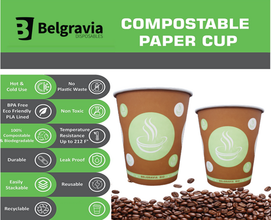 10oz Belgravia Biodegradable & Compostable Single Walled Paper Cups 50's