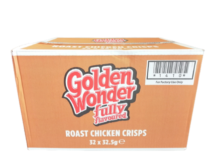 Golden Wonder Fully Flavoured Roast Chicken Flavour Crisps 32.5g Full Box 32 Pack