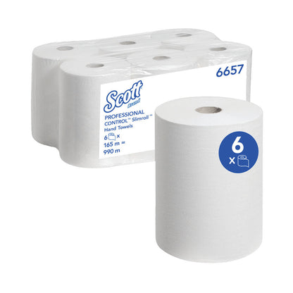 Scott 1-Ply Slimroll Hand Towel Roll White , Pack of 6, {6657} - UK BUSINESS SUPPLIES